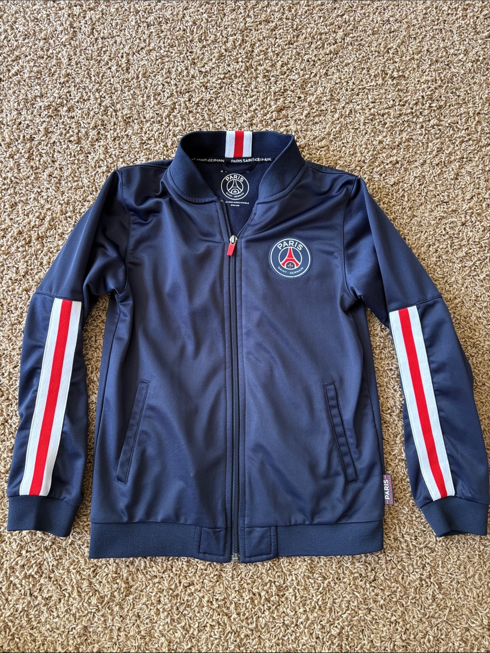 Paris Saint-Germain Kids Navy Track Jacket with Red & White Stripes - Size 10
